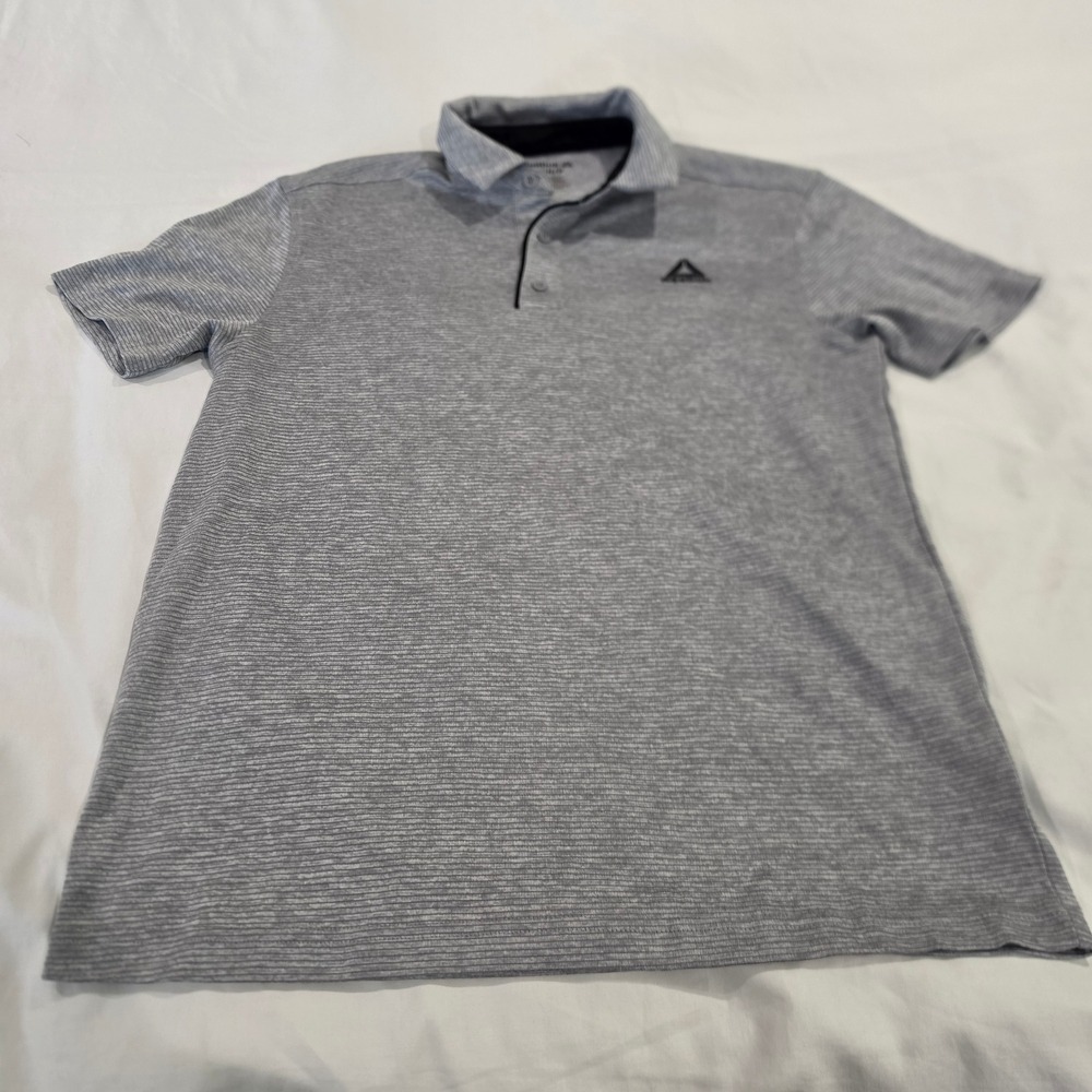Reebok Polo Shirt Mens Small Grey Excellent Heathered Stripe Short Sleeve Logo
